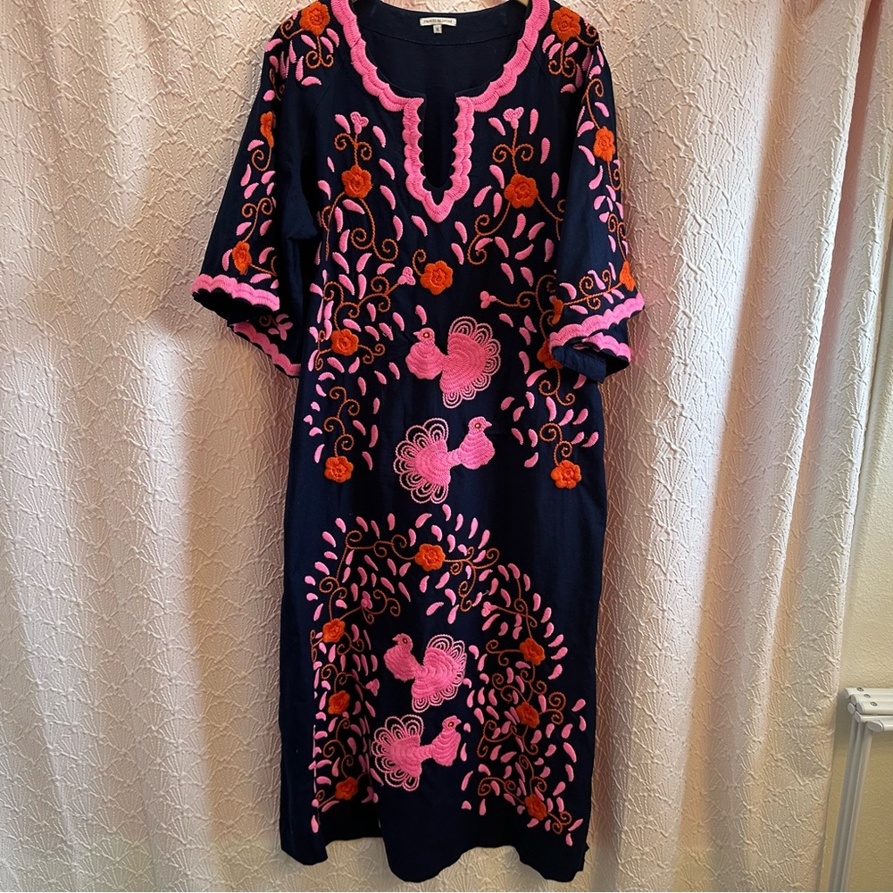 Frances Valentine Navy Blue Embroidered Kaftan